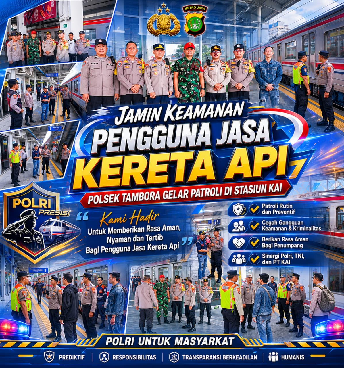 Jamin Keamanan Pengguna Jasa Kereta Api, Polsek Tambora Gelar Patroli di Stasiun KAI