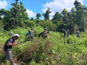 Babinsa Koramil Mapurujaya Bersama Warga Bersihkan TPU Kampung Hiripau      